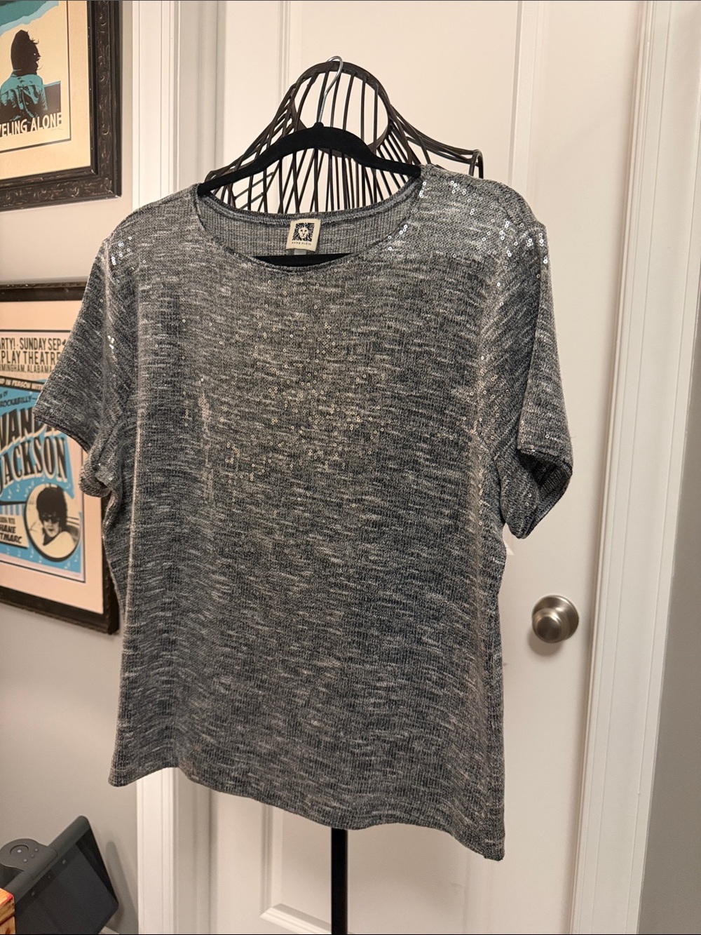 Anne Klein Gray Heathered Short-Sleeve Knit Top